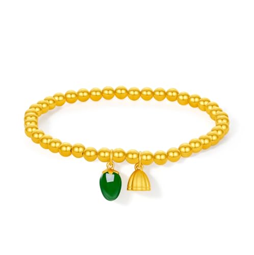 ZHOU LIU FU 24K Gold Perlen Armbänder Grüne Jade Nephrit Lotus-Stretch-ArmbandGold Floral Charme Blume Gold Schmuck für Frauen Mutter Mutter Geburtstag 6,3"/16cm Y1913655 von ZHOU LIU FU