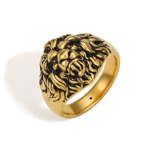 ZHOU LIU FU 24K Gold Ringe Black Gold Ring Löwe Schmuck mit Geschenkbox für Männer Dad Friends Jubiläum Geburtstag: 53.1 (16 9) -64 (20 4) A019625 (22) von ZHOU LIU FU