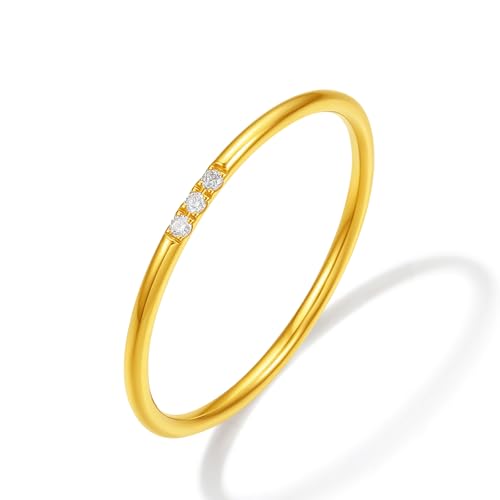 ZHOU LIU FU 24K Gold Ringe Kleine Diamant Ring Schlichtes Design Zierlicher Glänzender Schmuck für Damen Ehefrau Jubiläum Geburtstag Hochzeit Größe 15 V0214818 von ZHOU LIU FU