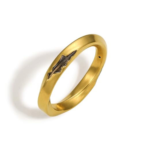 ZHOU LIU FU 24K Gold Ringe Verdrehte Vintage Band Stapelbarer Ring Einfache Zieraussage Schwarze Gold Ringe Wirklicher Gold Schmuck für Damen Männer Ringgröße 19 A019745 von ZHOU LIU FU