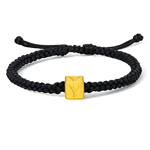 ZHOU LIU FU 24K Massivgold Armbänder für Damen, Echter Reiner Gold schmuck zierliche Glück münzen rot schwarz geflochtene Armbänder für Männer Teenager Mädchen (23cm, Schwarz) von ZHOU LIU FU