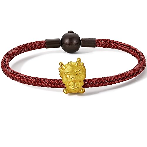 ZHOU LIU FU 24K Massivgold Armband echter reiner Goldschmuck Charm Armband Glücksbringer chinesisches Sternzeichen Gargon für Damen Herren Teenager Mädchen19 von ZHOU LIU FU