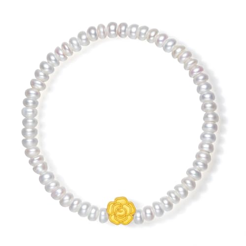 ZHOU LIU FU 24K Reines Gold Blumenarmband Natürliche Süßwasserperlen Perlen Stretch-Armband für Frauen Mutter Tochter Geburtstag 17 cm X1913894 von ZHOU LIU FU