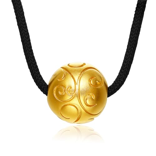 ZHOU LIU FU 24Karat 999 Gold Anhänger Kette Feng Shui Kugel Hypoallergener Schmuck Schwarze Geflochtene Halskette für Männer Vater Tochter Geburtstag Jubiläum 65-75cm AA043505 von ZHOU LIU FU
