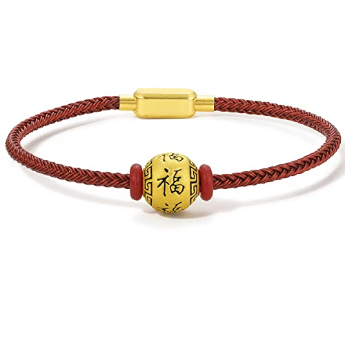 ZHOU LIU FU 24k Festes Goldarmband, echter reines Goldschmuck Charmalme Armband Glückssegen Kette für Frauen Männer Teen Mädchen2 von ZHOU LIU FU