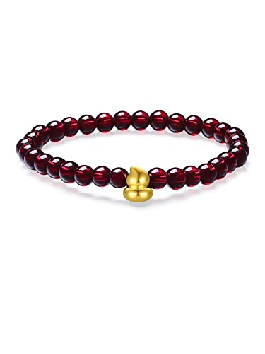 ZHOU LIU FU 24k festes Goldarmband für Frauen, echter purer Goldschmuck Kürbis -Granat Perlen -Armband für Männer Teen Girls von ZHOU LIU FU