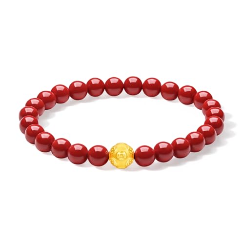 ZHOU LIU FU 990 24K Gold Armband mit Roten Zinnoberperlen Fengshui Armband Reichtum Glück Dehnbares Rotem Zierlicher Schmuck Geschenk für Damen Liebhaber Freunde Geburtstag 17CM A1914458 von ZHOU LIU FU