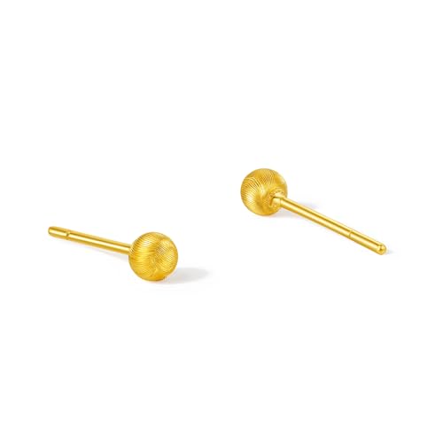ZHOU LIU FU 990 24K Gold Ohrstecker 3mm Kugel Schlicht Glänzend Rund Echtes Gold Kleiner Zierlicher Zeitloser Schmuck für Damen Männer Mutter Tochter Geburtstag A0914002 von ZHOU LIU FU
