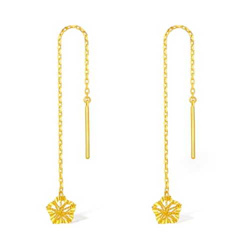 ZHOU LIU FU 990 Gold Ohrhänger mit Stern Lange Tropfenohrringe Goldkette Trendiger Schmuck für Damen Braut Ehefrau Hochzeit Jahrestag Geburtstag Geschenk A0913528 von ZHOU LIU FU