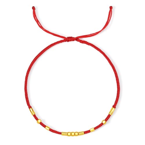 ZHOU LIU FU 999 24K Gold Armbänder Rotes Band Armband Perlen Charms Verstellbare Stapelbare Glück Bringender Schmuck für Damen Mutter Tochter Geburtstag Hochzeitstag 16+6CM A1714694 von ZHOU LIU FU