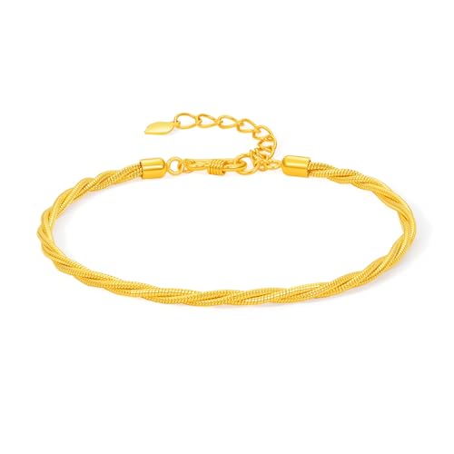 ZHOU LIU FU 999 24K Gold Armband Minimalistisch Klassisch Gedrehtes Kettenarmband Verstellbar Modischer Gliederschmuck für Damen Mutter Tochter Geburtstag Jahrestag 16-19CM A0714420 von ZHOU LIU FU