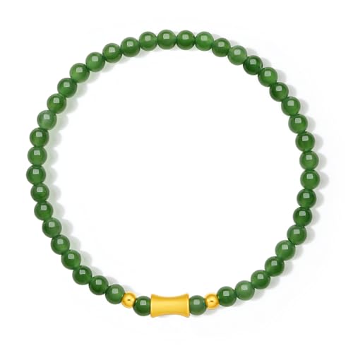 ZHOU LIU FU Armband Gold 24k Gold Bambus Anhänger Grün Jade Perlenarmband Wasserfest Schmuck für Damen Mutter Tochter Geburtstag Jubiläum 17cm Y1913653 von ZHOU LIU FU
