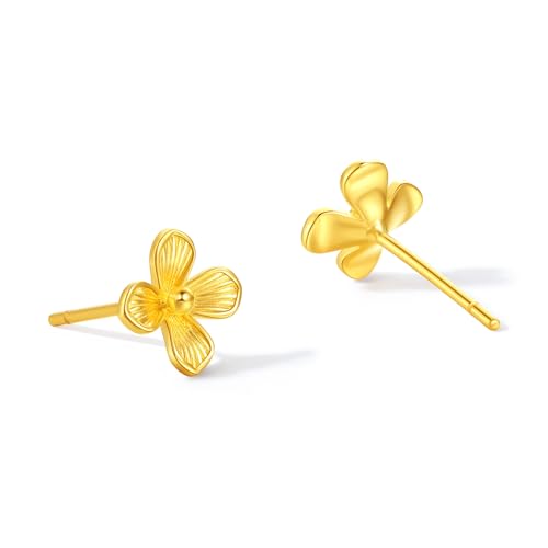 ZHOU LIU FU Blumen Ohrringe 24K Gold Niedliche Kleine Zierliche Hypoallergene Ohrstecker Schmuck für Damen Mutter Tochter Geschenke Zum Geburtstag Jahrestag A0913849 von ZHOU LIU FU