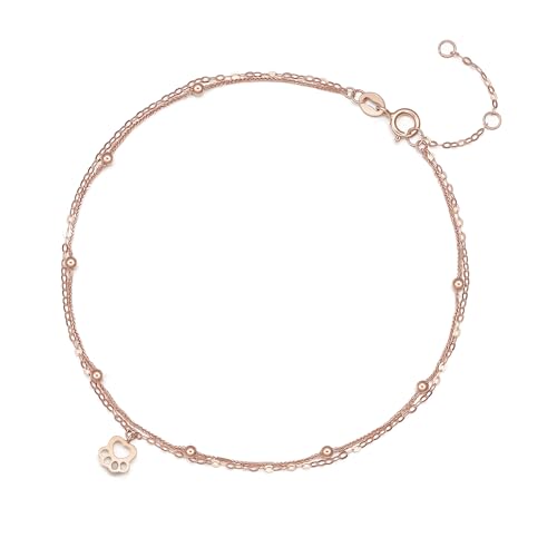 ZHOU LIU FU Damen Charm-Fußkette 750 Gold 18K echtgold Fußkettchen Rose Gold Mehrreihige Fußspange verstellbare 21-23cm von ZHOU LIU FU