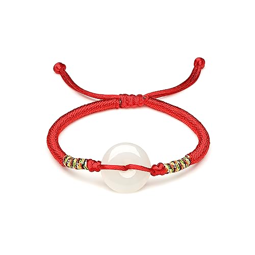 ZHOU LIU FU Echte Jade Armbänder Weiße Jade Friedensschnalle Rotes Geflochtenes Armband Segensschmuck für Damen Mutter Geburtstag Jahrestag 16+6cm Y178924 von ZHOU LIU FU