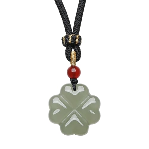 ZHOU LIU FU Halskette mit Anhänger Echter Grüner Jade Vierblättriges Glückskleeblatt Halskette Aus Rotem Achat Verstellbares Seil Zierlicher Schmuck für Damen Männer 65–75cm Y0411883 von ZHOU LIU FU