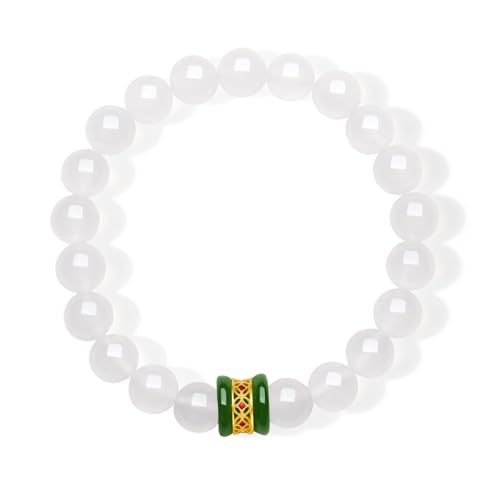 ZHOU LIU FU Heilende Jade Perlenarmbänder 24K 999 Gold Charm Armband Weiße Perle Chalcedon Emaille Stretch Verstellbar Trendiger Schmuck für Damen Mutter Geburtstag Lehrertag 17cm Y1914336 von ZHOU LIU FU
