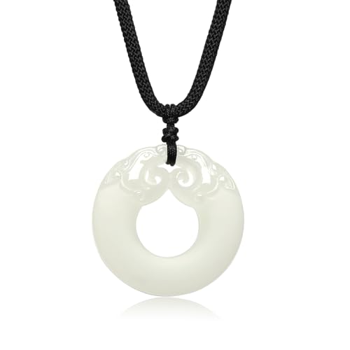 ZHOU LIU FU Jade Halskette Rund Peace Schnalle Anhänger Fengshui Segen Heilstein Kette Edelstein Schmuck für Damen Mutter Tochter Jahrestag Schwarzes Seil 65–75cm YB046260 von ZHOU LIU FU