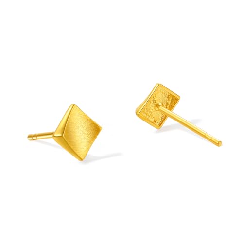ZHOU LIU FU Kleine Ohrstecker aus 18K 750 Gold Rautenförmig Geometrisch Minimalistisch Rautenförmig Quadratisch Schlicht Zierlich für Damen Männer Partner Geburtstag Alltag C0914803 von ZHOU LIU FU