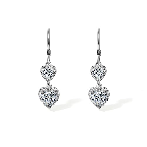 Lange Ohrringe Hängend, Ohrringe Silber 925 Hängend Echtes Silber Hängend Statement Zirconia Herz Glitzer Ohrringe für Damen Frauen Schmuck in Geschenkbox von ZHOU LIU FU