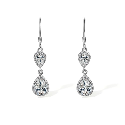 ZHOU LIU FU Ohrringe Silber 925 Damen Zirkonia Ohrstecker Hängend Hypoallergen Schmuck Lange Ohrhänger Kleine Tropfen Anhänger Kristall Hängeohrringe Leicht Ohrring 925er Geschenk für Frauen Freundin von ZHOU LIU FU