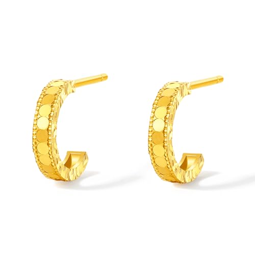 ZHOU LIU FU Ohrringe 990 Gold Minimalistisches Kreisdesign Modische Halbkreis Ohrstecker Hypoallergener Schmuck für Damen Mutter Tochter Geburtstag Jubiläum A0913772 von ZHOU LIU FU