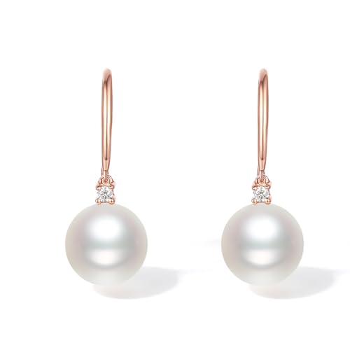 ZHOU LIU FU Ohrringe aus 18K 750 Roségold mit 7,5 mm Weißen Süßwasserperlen Baumelnde Tropfenohrringe Echtem Gold mit Diamanten für Damen Mutter Tochter Geburtstag Jahrestag X0914698 von ZHOU LIU FU
