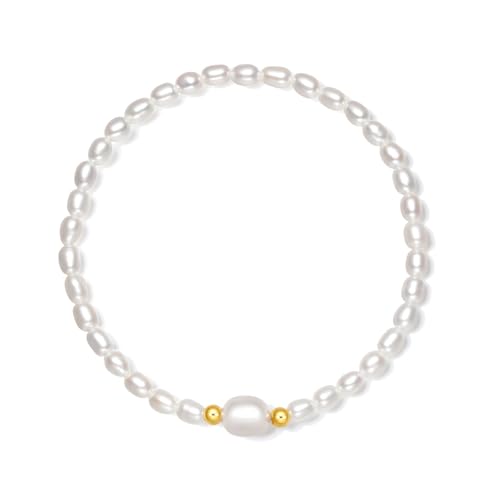 ZHOU LIU FU Perlen Armbänder 750 Gelbgold Süßwasserperlen Armband Ovaler Perlenanhänger Eleganter Goldschmuck Stapelbar für Damen Mütter Braut Hochzeit Geburtstagsgeschenke 17cm X1913024 von ZHOU LIU FU
