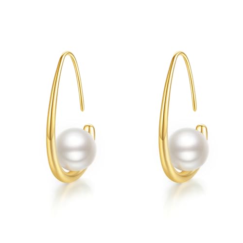 ZHOU LIU FU Perlenohrringe Silber 925 Damen-Ohrstecker Perlen Ohrschmuck 18K Vergoldet 8-10mm Klein Ohrstecker Mit Zircons Vintage Schmuck Geschenk Herz Blume Runden Sonne Rose Mama (Tropfen) von ZHOU LIU FU