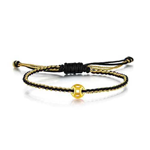 ZHOU LIU FU String Armband Gold Charme Armbänder schwarze Glücksmünzen Gold Schmuck kühle Armbänder Unisex für Frauen Männer Erwachsene Mädchen Freundschaft Paar Armband rein Gold nicht goldplattiert von ZHOU LIU FU