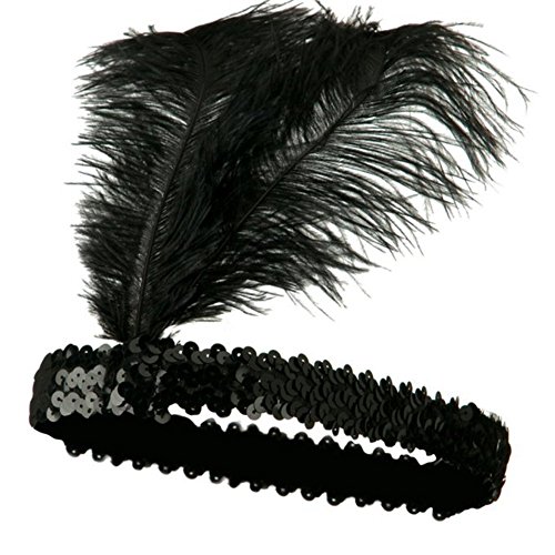 ZHOUBA Feder-Stirnband, Flapper, Pailletten, Kopfschmuck, Kostüm, Kopfband, Party Gr. One size, Schwarz von ZHOUBA