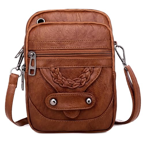 ZHOUBINGBING Crossbody -Telefontasche, kleine Retro -Handy -Tasche weich mit Kopfhörerloch, Reißverschluss PU -Leder -Schulterhandtaschen für Frauen arbeiten von ZHOUBINGBING