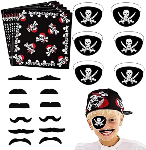24pcs Piraten Zubehör Set Kinder Piratenkapitän Augenklappe Piraten Bandana Kopftuch Falsche Schnurrbärte Kinder für Karneval, Halloween und Partys 24pcs Piraten Zubehör Set Kinder Piratenkapitän Augenklappe Piraten Bandana Kopftuch Falsche Schnurrbärte Kinder für Karneval, Halloween und Partys von ZHOUHON