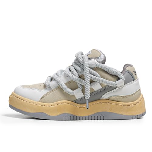 Herren Retro Plateausneaker Atmungsaktiv Leichte rutschfeste Freizeitschuhe für Reise & Stadt 02 Beige Größe 45 von ZHOUPULP
