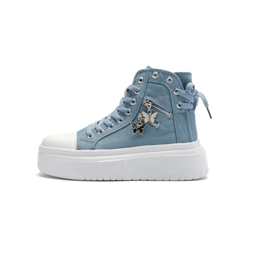 ZHOUPULP Damen High Top Turnschuhe Mode Plattform Canvas Schuhe mit Metall Anhänger Schnürung Wanderschuhe 1309 Blau EU 40 ZHOUPULP Damen High Top Turnschuhe Mode Plattform Canvas Schuhe mit Metall Anhänger Schnürung Wanderschuhe 1309 Blau EU 40 von ZHOUPULP