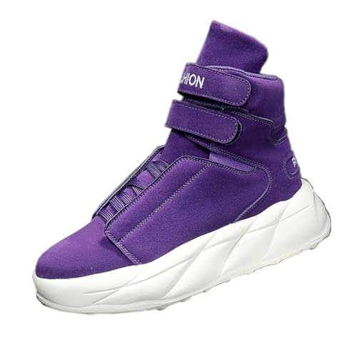 ZHOUPULP Herren High Top Plateau Sneaker Klettverschluss Auffällige Farben (Lila, Schwarz, Rot) Freizeitschuhe-Lila Größe 41 von ZHOUPULP