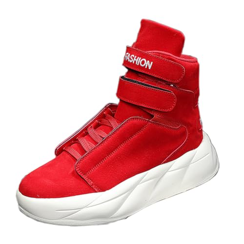 ZHOUPULP Herren High Top Plateau Sneaker Klettverschluss Auffällige Farben (Lila, Schwarz, Rot) Freizeitschuhe-Rot Größe 44 von ZHOUPULP