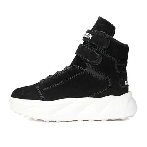 ZHOUPULP Herren High Top Plateau Sneaker Klettverschluss Auffällige Farben (Lila, Schwarz, Rot) Freizeitschuhe-Schwarz Größe 40 von ZHOUPULP