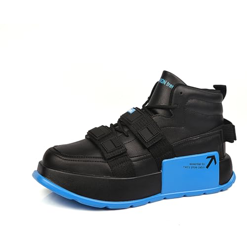 ZHOUPULP Herren High Top Sneaker Chunky Plattform mit Verstellbarem Klettverschluss für Streetstyle & Sport Schwarz Blau Größe 42 von ZHOUPULP