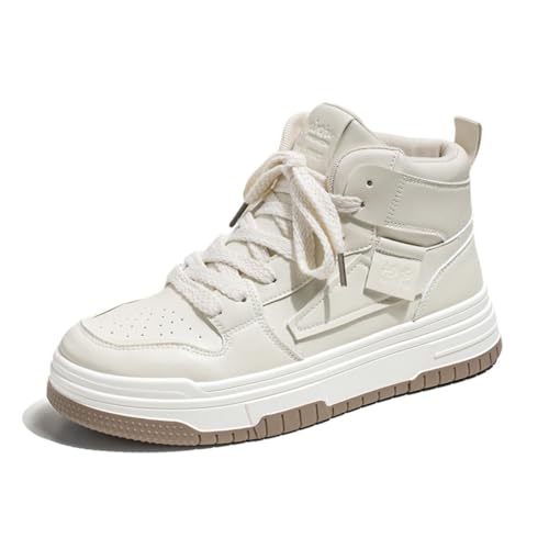 ZHOUPULP Herren High Top Turnschuhe mit Plateau-Sohle Leichte Freizeitschuhe für Streetwear und tägliches Gehen Beige Größe 40 von ZHOUPULP