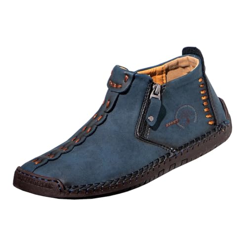 ZHOUPULP Herren Leder Loafers Handgenäht Bequeme Schlupfschuhe atmungsaktiv für Business & Alltag 6625 Blau 50 von ZHOUPULP