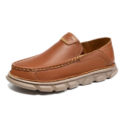 ZHOUPULP Herren Slip On Leder Loafers Klassisch Business Casual Schuhe Weiche Täglich Flats Boot zum Gehen Fahren Braun EU 41 von ZHOUPULP