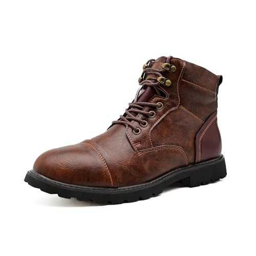 ZHOUPULP Herren Stiefel Platform Boots mit PU-Leder, Reißverschluss & Schnürsystem Stiefeletten Braun EU 47 von ZHOUPULP