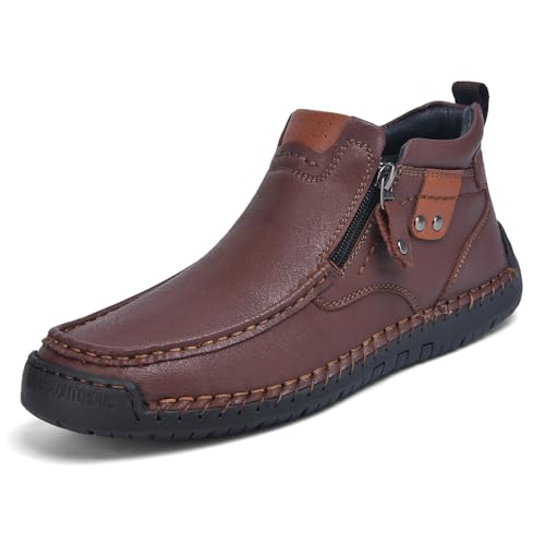 ZHOUPULP Herren Stiefeletten mit Seitlichem Reißverschluss - Atmungsaktive Stiefel für Stadtleben & Wandern Dunkelbraun EU 44 von ZHOUPULP