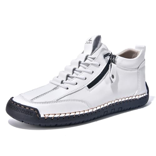 ZHOUPULP Herren rutschfeste Leder-Loafer Leichte atmungsaktive Slip-On-Anzugschuhe für Spaziergänge, Büro und Reisen Weiß EU 36 von ZHOUPULP