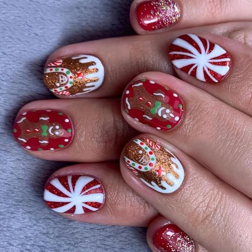 ZHOUSUFEN Cartoon-Lebkuchenmann, künstliche Nägel, Candy House, volle Abdeckung, zum Aufkleben auf Nägel, Weihnachten, für Frauen und Mädchen ZHOUSUFEN Cartoon-Lebkuchenmann, künstliche Nägel, Candy House, volle Abdeckung, zum Aufkleben auf Nägel, Weihnachten, für Frauen und Mädchen von ZHOUSUFEN