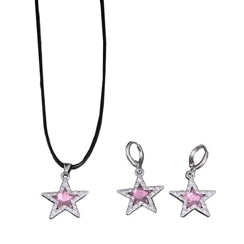 ZHOUSUFEN Edgy Gothic Stern-Anhänger, Choker-Set, modische Halskette und Ohrringe mit Stern-Anhänger, Schmuck für Trendsetter, As Shown, Metall von ZHOUSUFEN