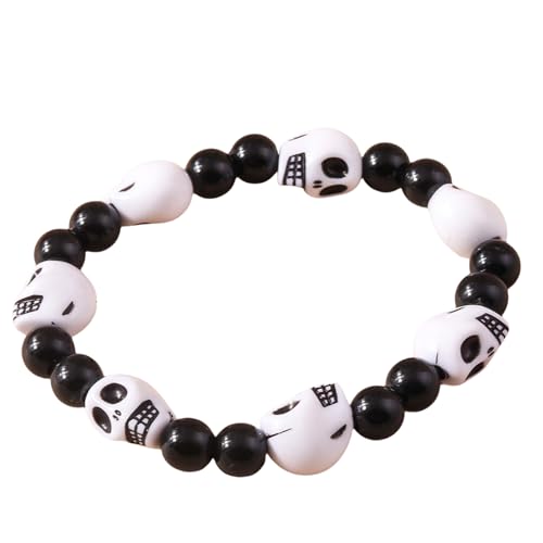 ZHOUSUFEN Elastisches Totenkopf-Armband für Damen und Herren im Punk-Stil, Kunstharzperlen, Modeschmuck für Halloween, Partys von ZHOUSUFEN
