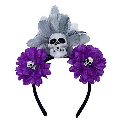ZHOUSUFEN Haarband in Blumen- und Totenkopf-Form, für Damen, Halloween, Party, Haarreif, Haarband, Frau, Fotografieren, Haarschmuck von ZHOUSUFEN