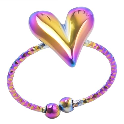 ZHOUSUFEN Metall-Herzringe für Damen und Herren, trendiger Edelstahl, offene Ringe, verstellbare Größe, koreanischer eleganter Partyschmuck, As Shown, Edelstahl von ZHOUSUFEN